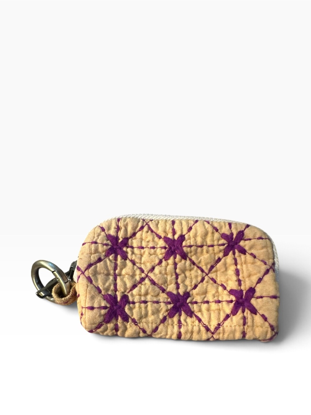 Free People Upcycled Mini Wallet Quilted Floral Embroidered Keychain